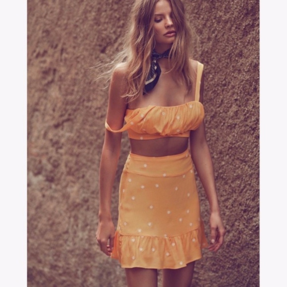 For Love & Lemons Chiquita Set Skirt Crop Top in Yellow Marigold